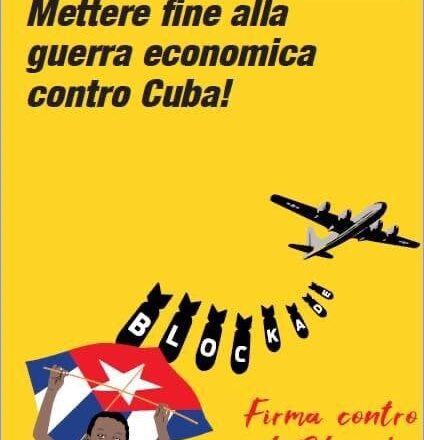 Appello contro il blocco degli Stati Uniti a Cuba